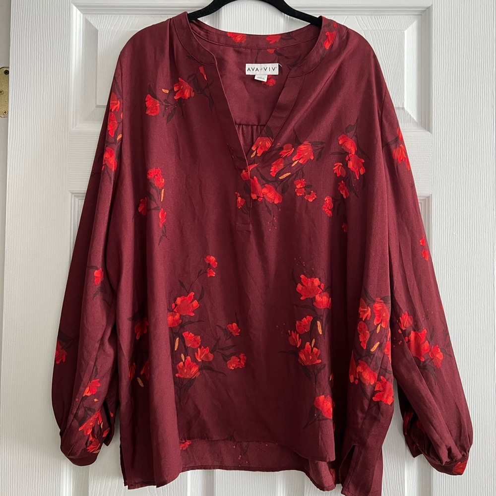 Ava + Viv maroon floral pattern blouse size 2x